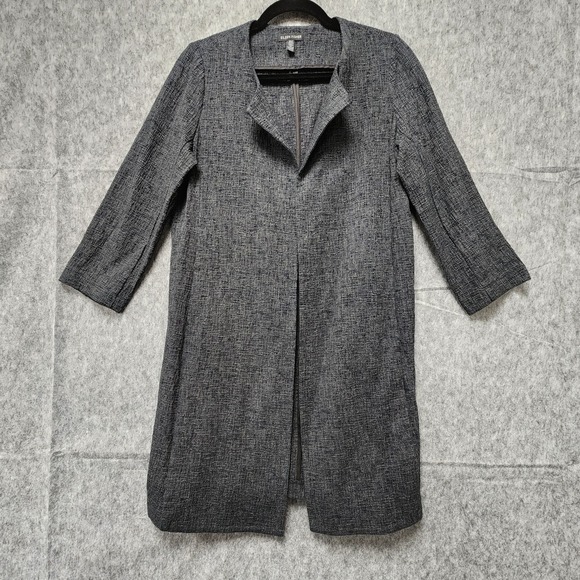 Eileen Fisher Crosshatch Jacquard Long Cardigan Jacket Size XS Nuetral Lagenlook - Picture 3 of 11